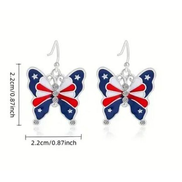New - Patriotic American Butterfly Earrings - Picture 6 of 6